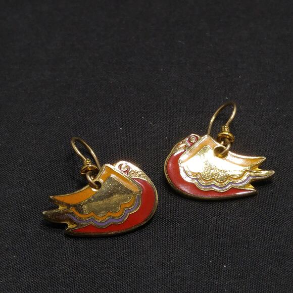 Laurel Burch "Wild Swan" Bird Earrings, Gold Plated, Enamel Cloisonne, 1980s - Picture 9 of 10